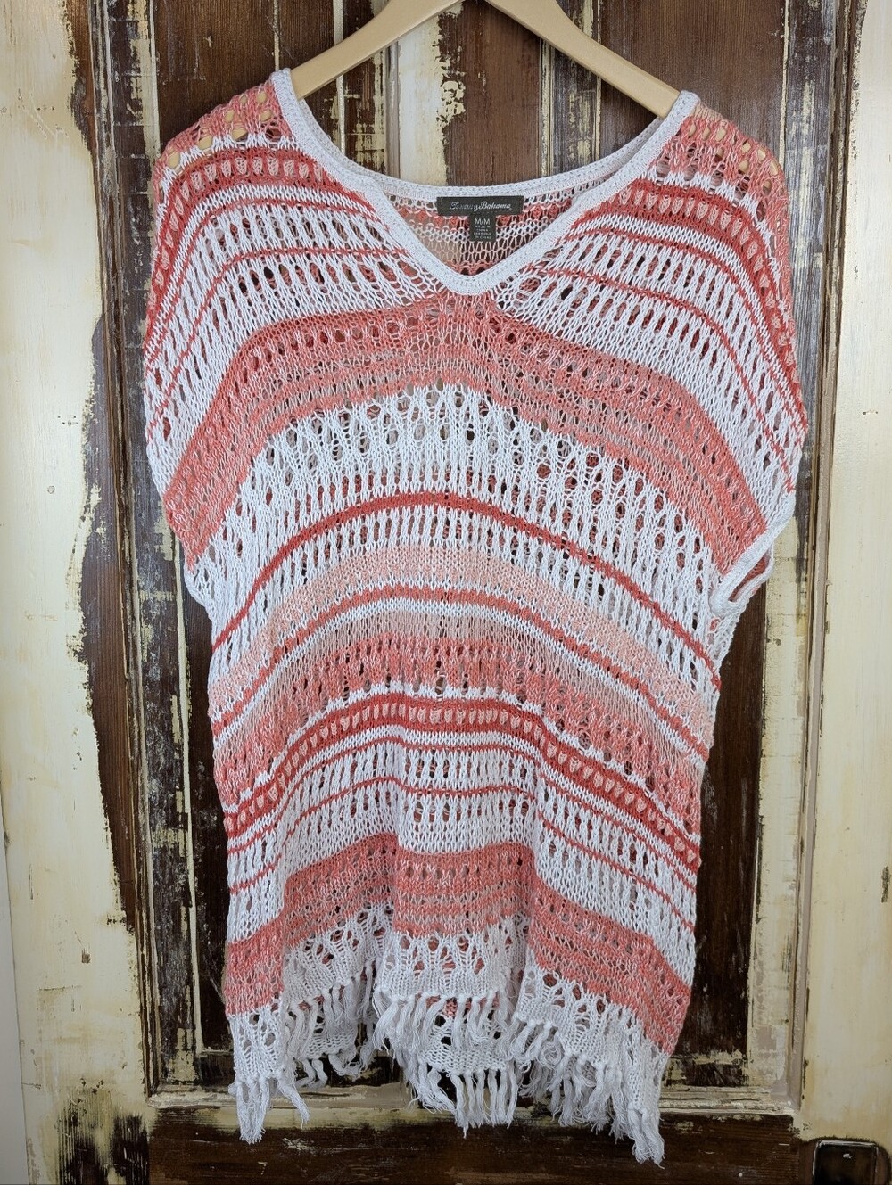 Tommy Bahama Linen Cotton Open Weave Fringe Tank Top Medium Boho Festival Beachy